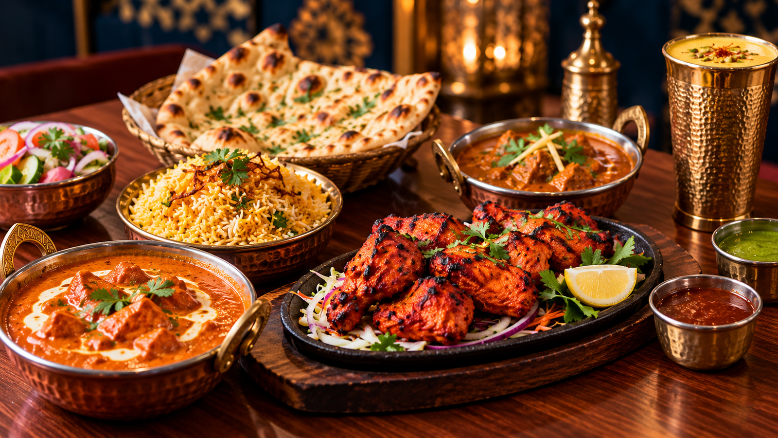 Indian food served at a restaurant
